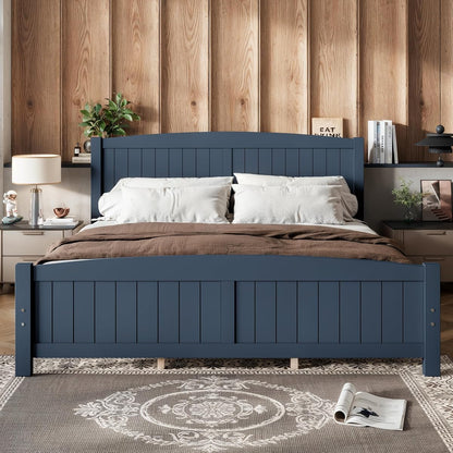 King Size Farmhouse Bed Frame with Headboard & Footboard, Blue Wood Bed