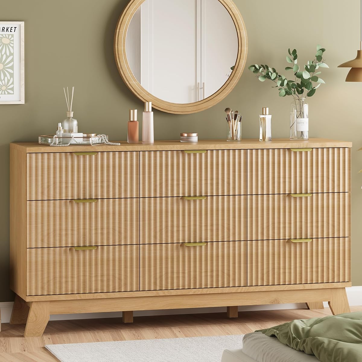 Fluted Dresser for Bedroom with 9 Drawers