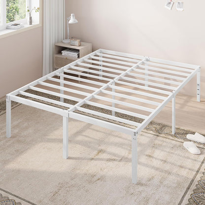 Full Size Bed Frame, 18 Inch Metal Beds with Storage Space, White