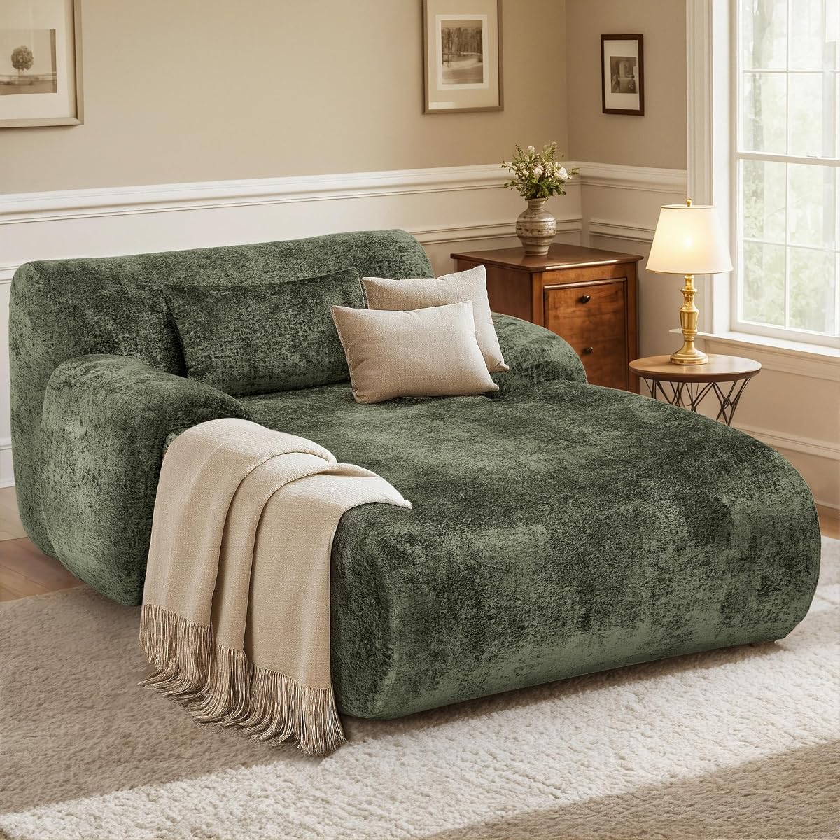 66 Inches Oversized Chaise Lounge Indoor with Lumbar Pillow