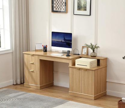 Fluted Home Office Desk with Power Outlet