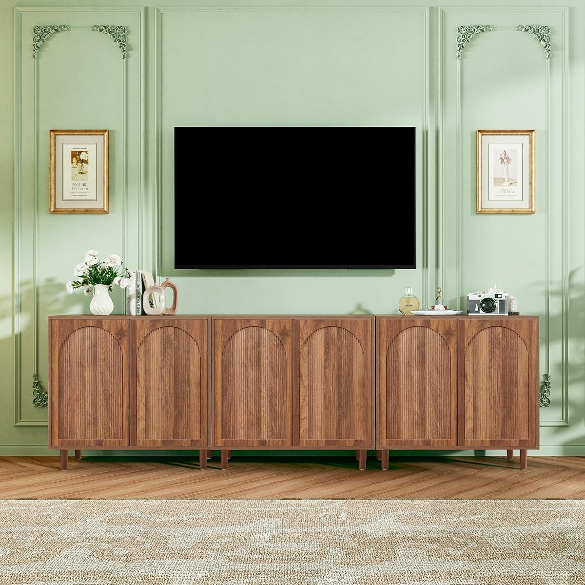 31.5” Walnut Sideboard Buffet Cabinet with Storage Set of 3