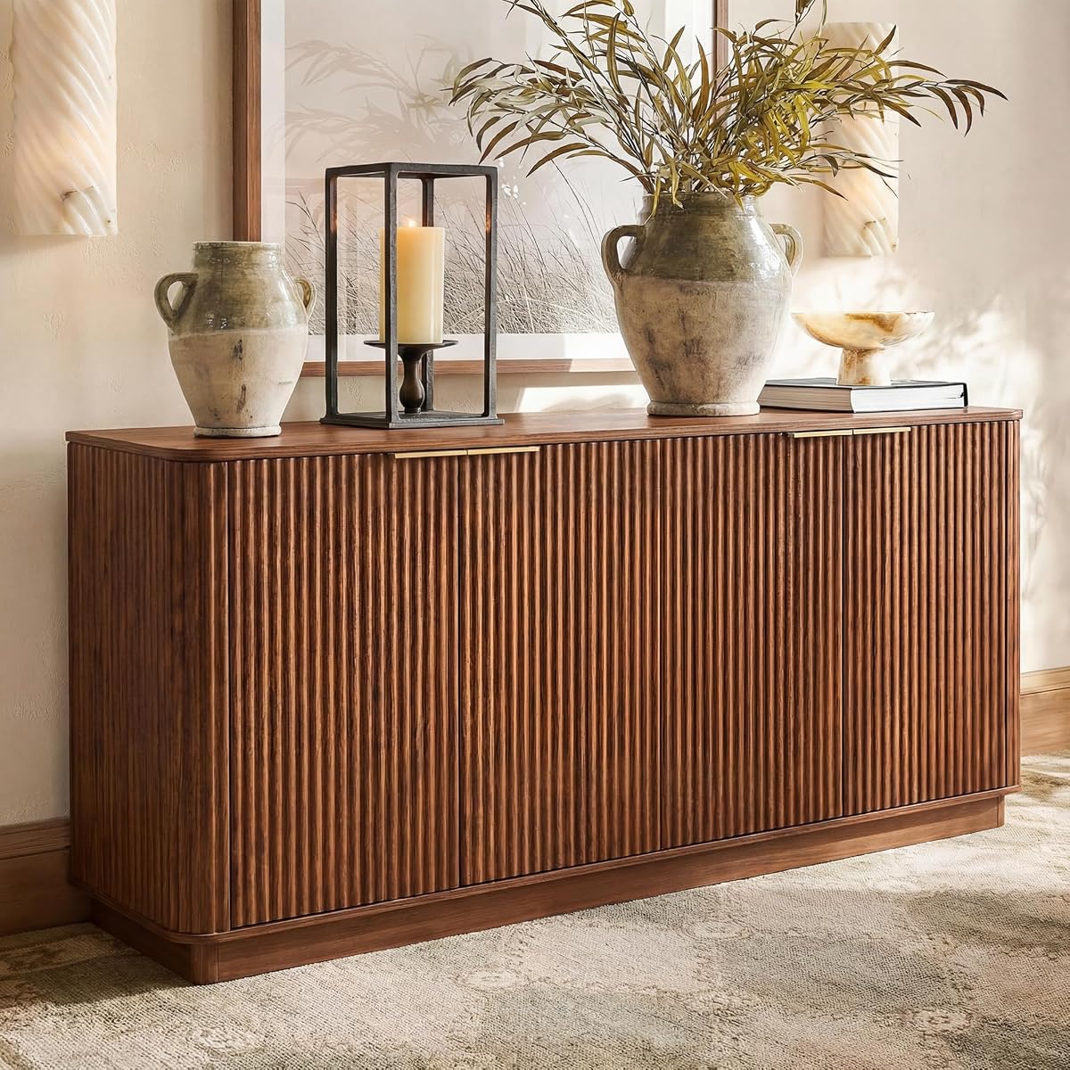 63" Sideboard Buffet Cabinet with Storage, 31.6" H Modern Fluted Accent Credenza