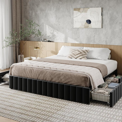 King Size Platform Bed Frame with 4 Large Storage Drawers