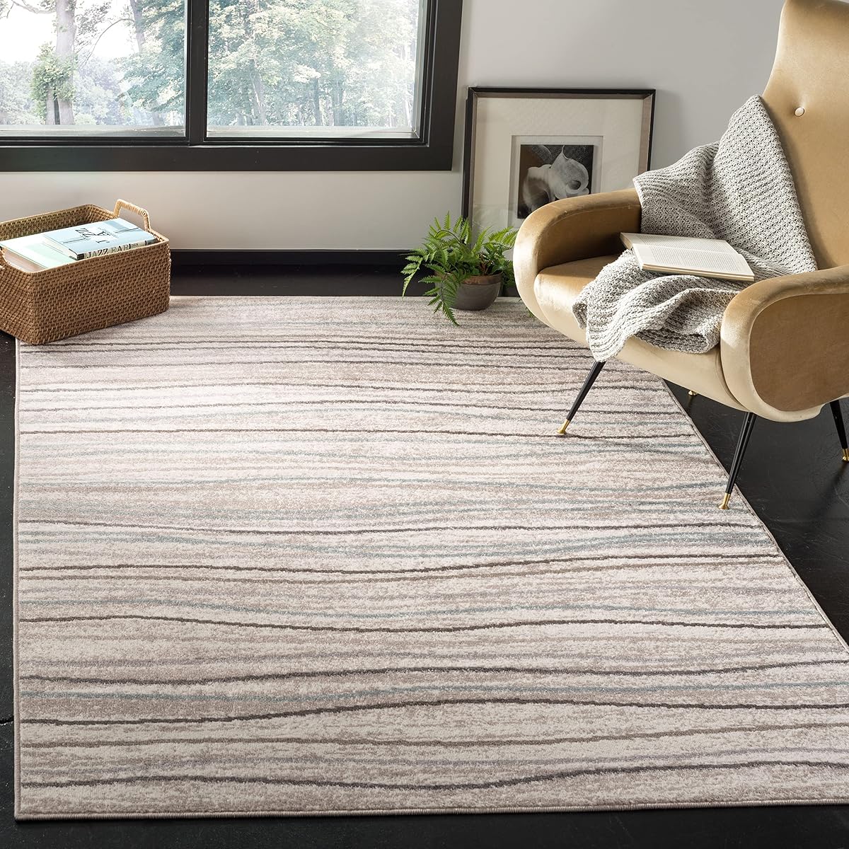 SAFAVIEH Amsterdam Collection Accent Rug - 3' x 5', Cream & Beige, Modern Stripe Wave Design, Non-Shedding & Easy Care, Ideal for High Traffic Areas in Entryway, Living Room, Bedroom (AMS111A)