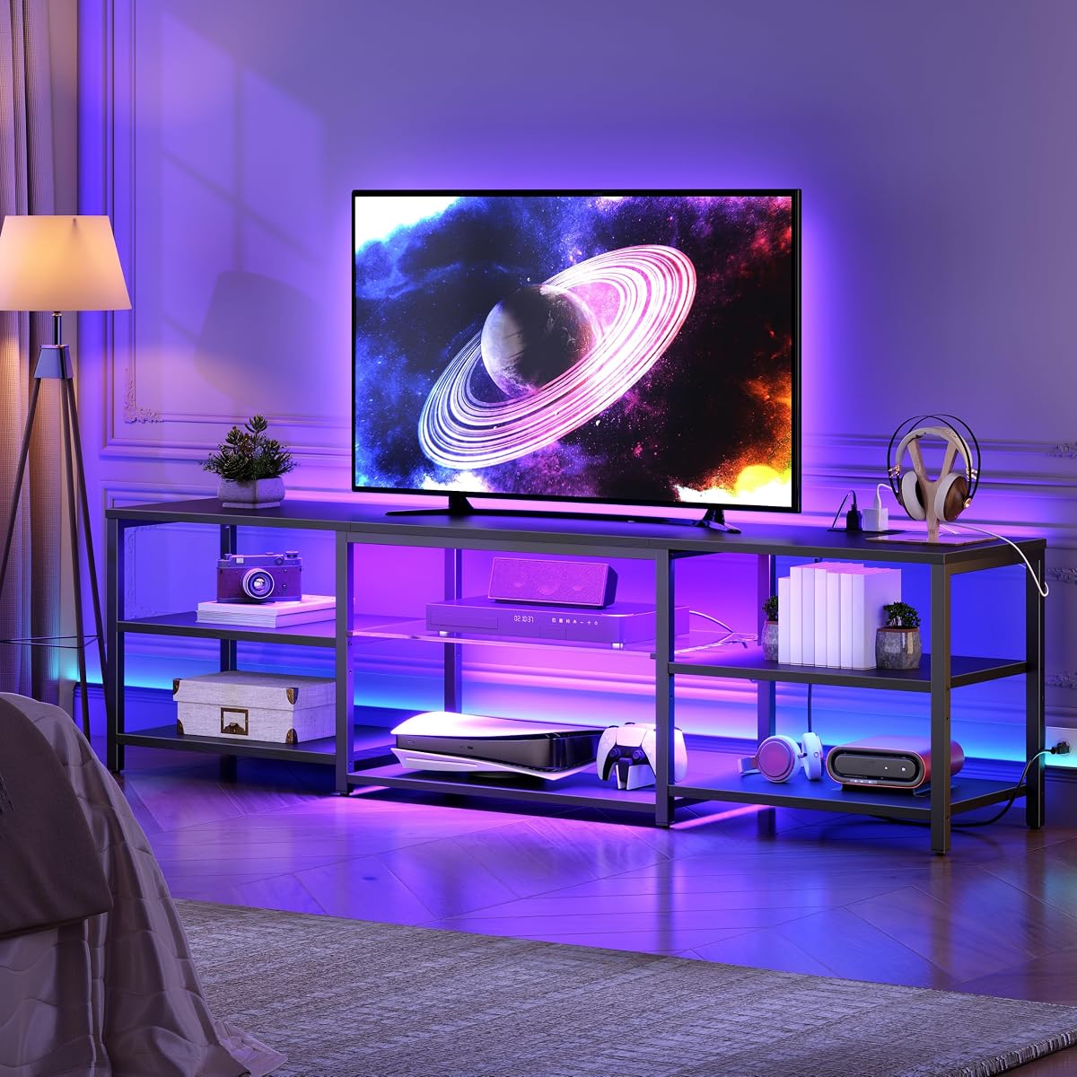 LED TV Stand for 75 Inch TVs with Charging Station