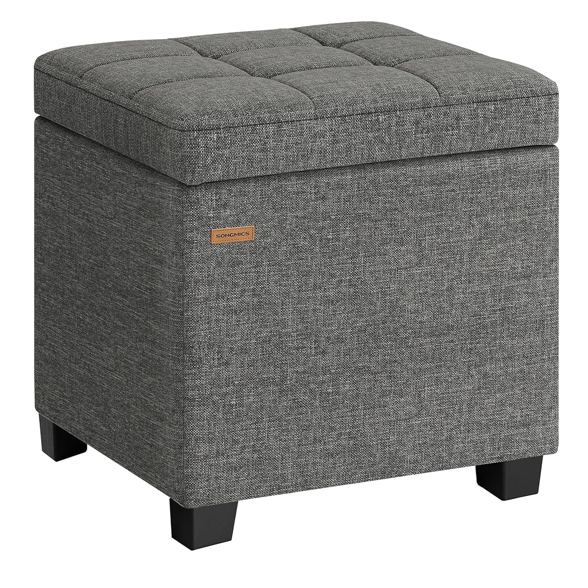 Square Storage Ottoman with Hinged Lid in Slate Gray