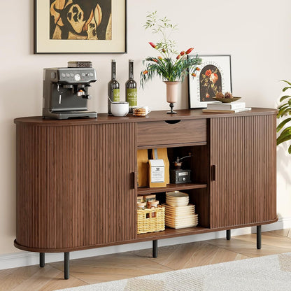 63" Sideboard Buffet Cabinet with Storage Drawer & Shelves,Walnut
