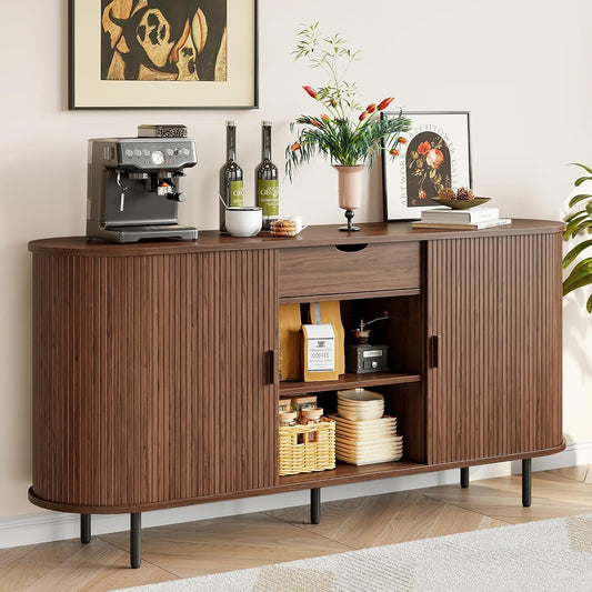 63" Sideboard Buffet Cabinet with Storage Drawer & Shelves,Walnut