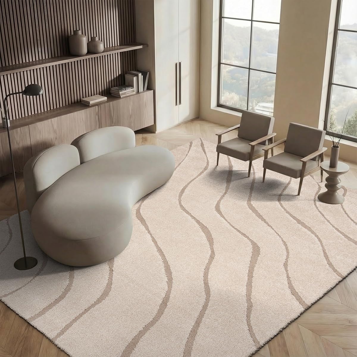 SAFAVIEH Florida Shag Collection Area Rug - 8'6" x 12', Cream & Beige, Non-Shedding & Easy Care, 1.2-inch Thick Ideal for High Traffic Areas in Living Room, Bedroom (SG472-1113)