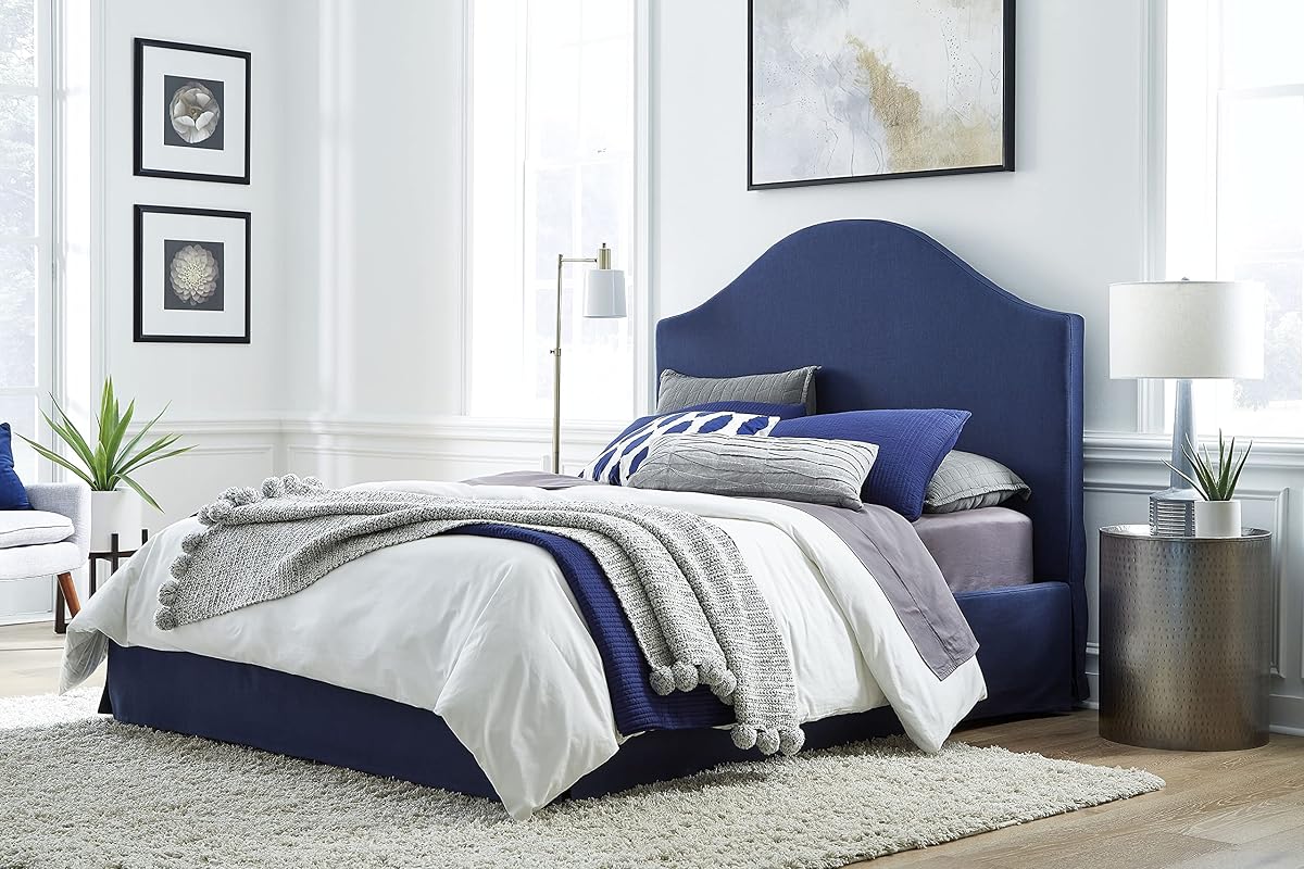 Solid Wood Upholstered Footboard-Storage Bed, California King, Sur - Navy