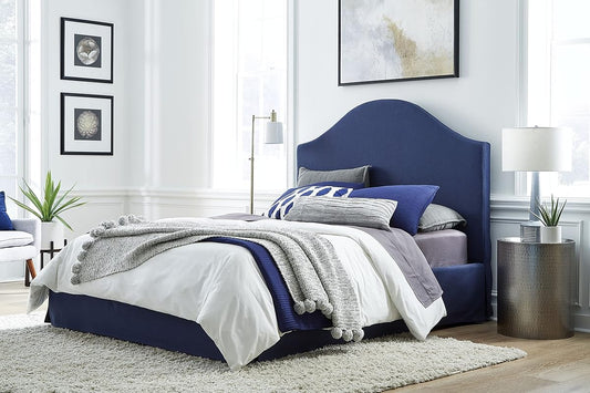Solid Wood Upholstered Footboard-Storage Bed, California King, Sur - Navy