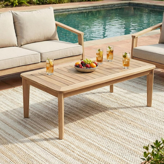 Hartford Patio Acacia Wood Coffee Table, Solid Wood Outdoor Table for Patio Furniture Set, Slat Panel Rectangular Top, Natural Washed