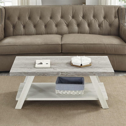 Athens Contemporary Wood Shelf Coffee Table, Weathered Gray and Beige