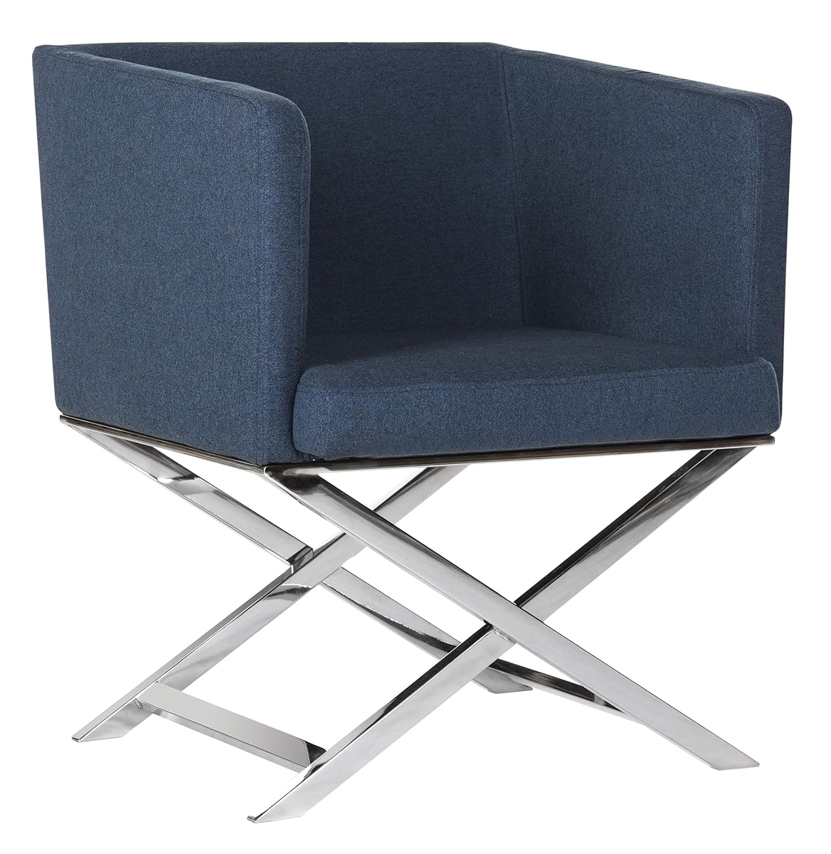 Safavieh Home Collection Celine Navy and Chrome Modern Glam Cross Leg Chair