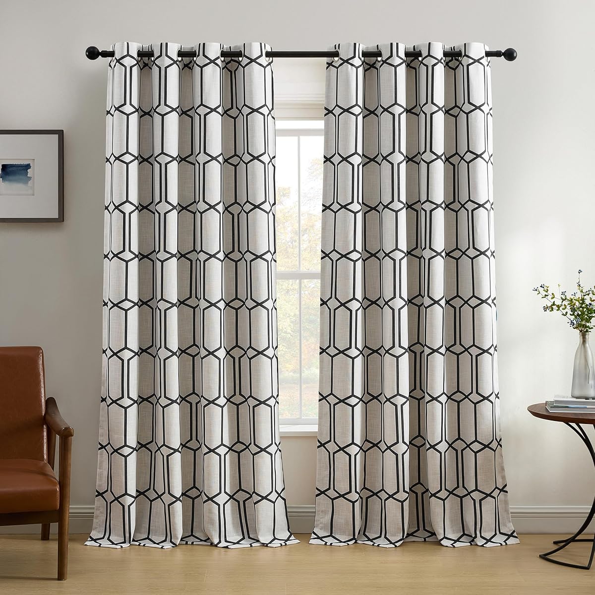 Kaiden Geometric Room Darkening Window Curtain, Black - 52" W x 84" L