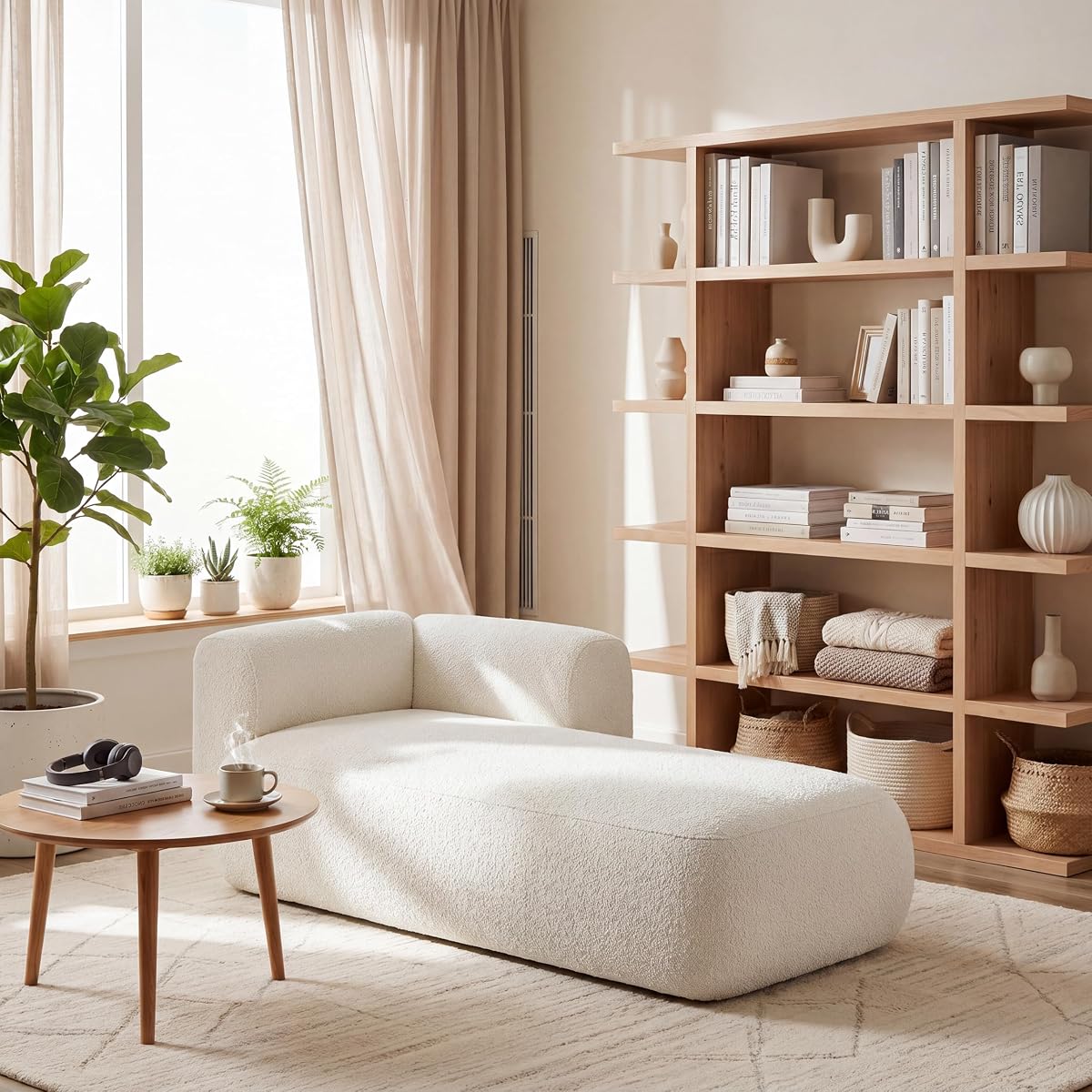 Boucle Upholstered Right Facing Chaise Lounge Indoor for Living Room Bedroom