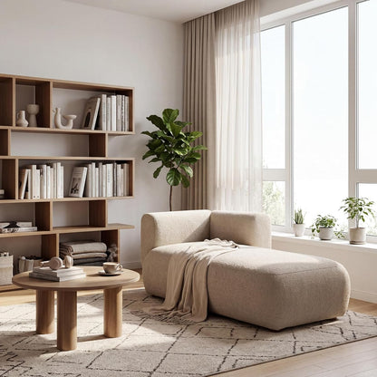 Boucle Upholstered Right Facing Chaise Lounge Indoor for Living Room Bedroom