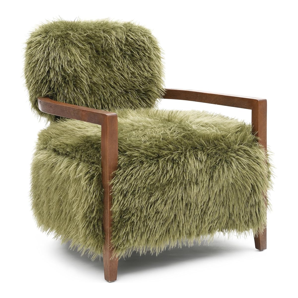 Ramos Modern Accent Chair with Ultra Soft Faux Fur, Long-Haired Accent Sofa, Tight Seat and Back Single Couch, Fluffy Living Room Seating, No Assembly Needed, Green