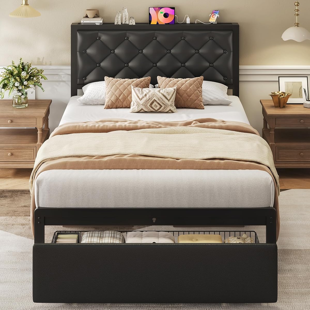 No box spring metal bed black