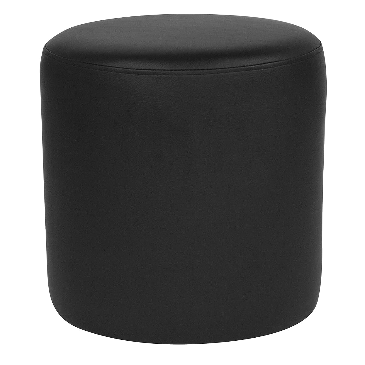 Barrington Upholstered Round Ottoman Pouf with Solid Wood Frame in Black LeatherSoft