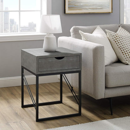 Iver Faux Shagreen Modern Small Side End Table Living Room Bedroom Nightstand, 18 Inch, Grey