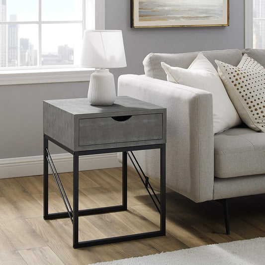 Iver Faux Shagreen Modern Small Side End Table Living Room Bedroom Nightstand, 18 Inch, Grey