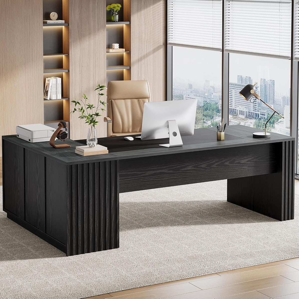 Tribesigns 78" L Shaped Executive Desk with Drawers