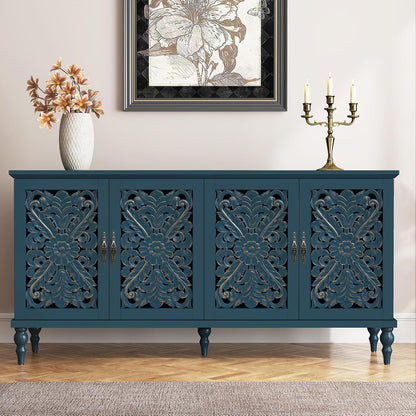 61.8" Hollow Carved Accent Cabinet with 4 Doors for Living Room
