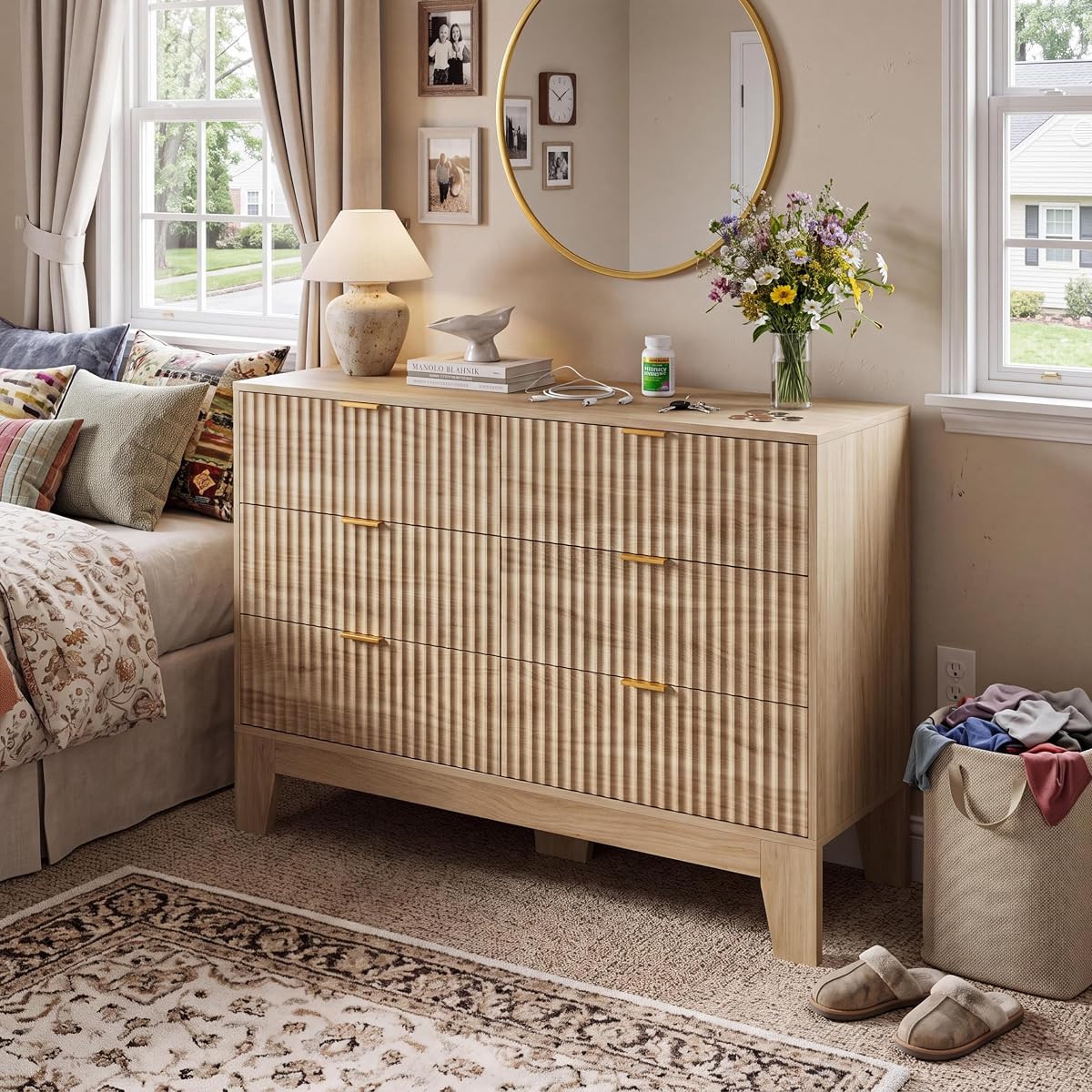 6 Drawer Dresser for Bedroom, Fluted Dresser for Bedroom