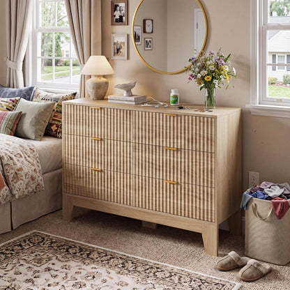6 Drawer Dresser for Bedroom, Fluted Dresser for Bedroom