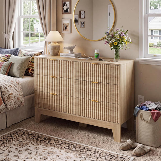 6 Drawer Dresser for Bedroom, Fluted Dresser for Bedroom