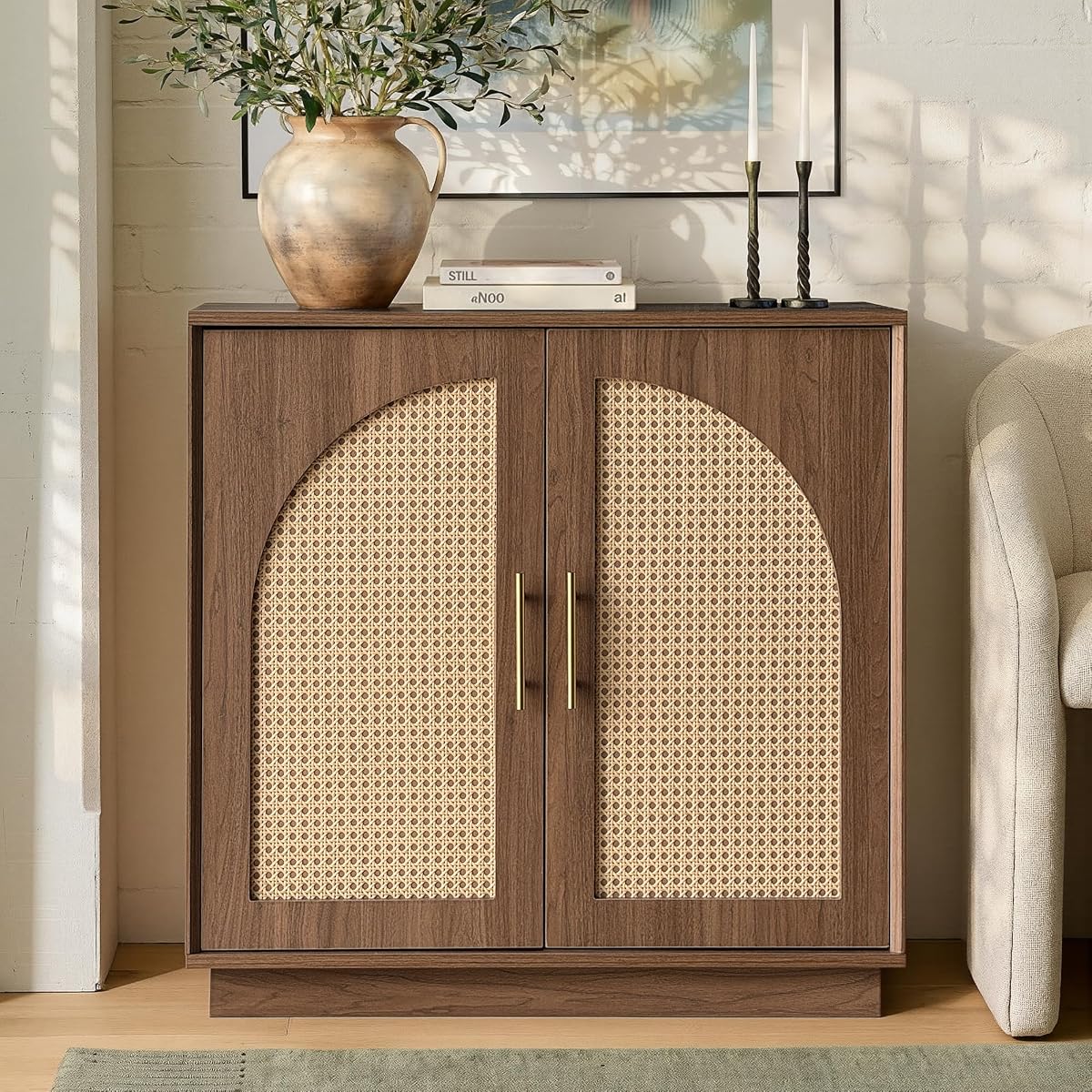31.7" Sideboard Buffet Cabinet with Storage, Natural Walnut