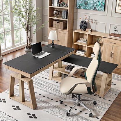 L Shaped Standing Desk Ark EX, 60in Executive Adjustable Height Office Desk with Drawers,Computer Desk with Storage, Modern Executive Home Office,Oak Grey