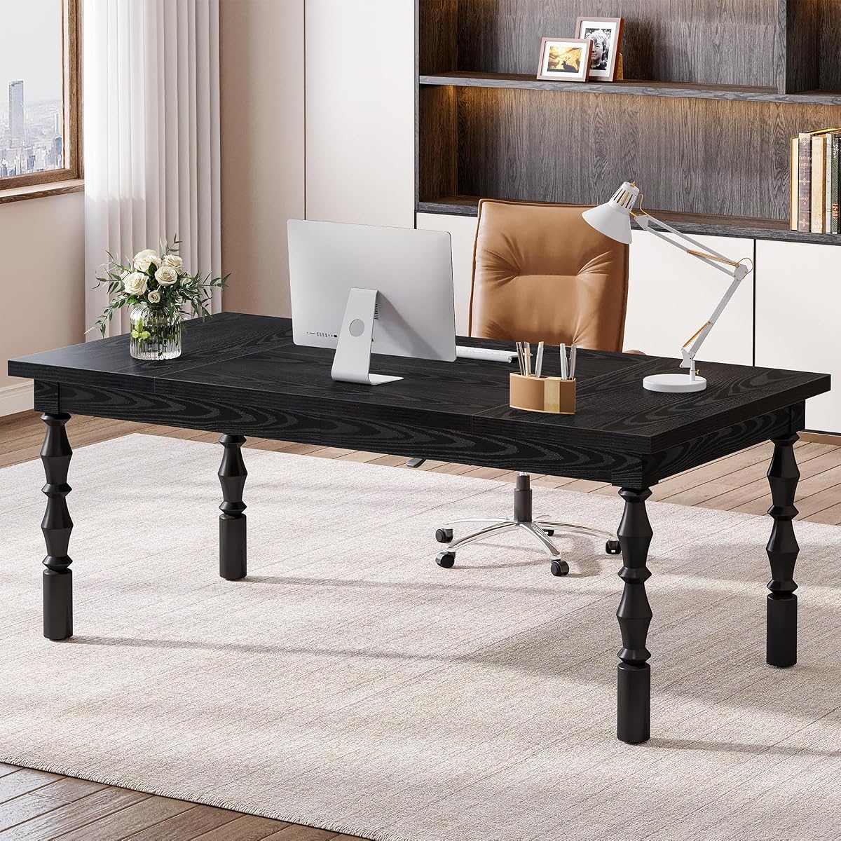 Tribesigns Large Black Executive Office Desk, 62.2" Farmhouse Computer Desk