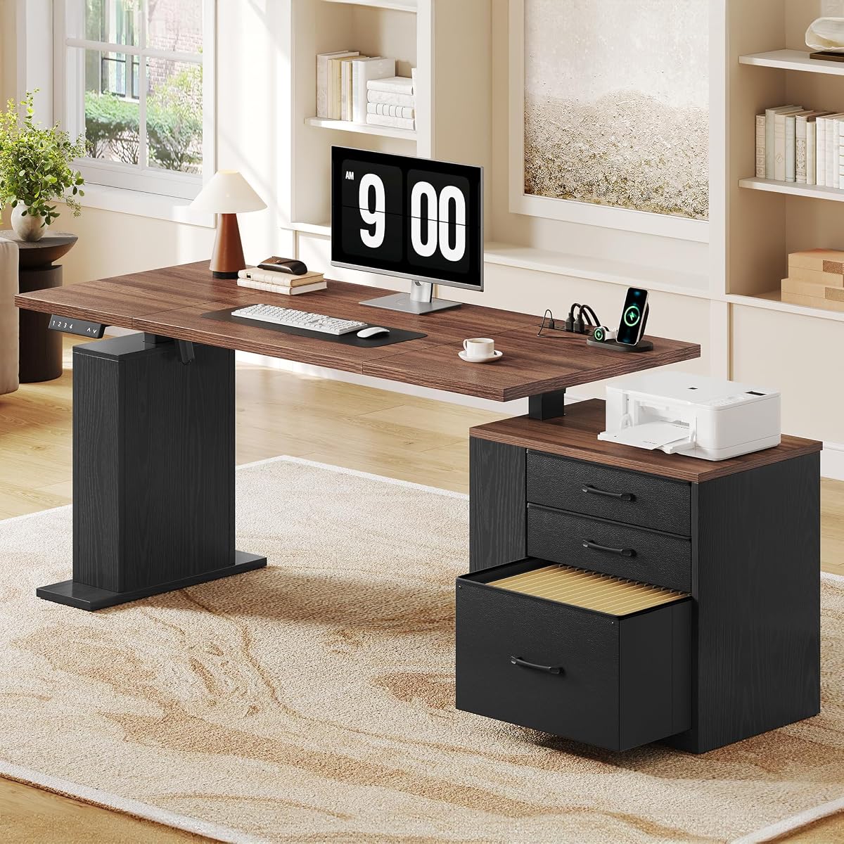 75.5 Inches Electric Standing Desk with Drawers Farmhouse Sit Stand Desk