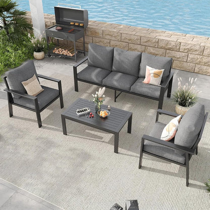 4-Piece Aluminum Patio Conversation Sets All-Weather Sectional Outdoor Furniture Set with Coffee Table & Cushions with Removable Covers for for Backyard, Garden and Poolside Easy Assembly(Gray)