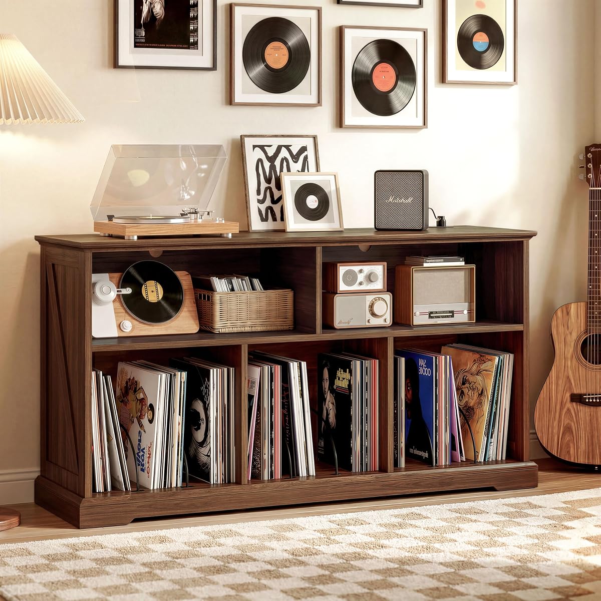 55" Mid-Century Modern Record Player Stand with Charging Station