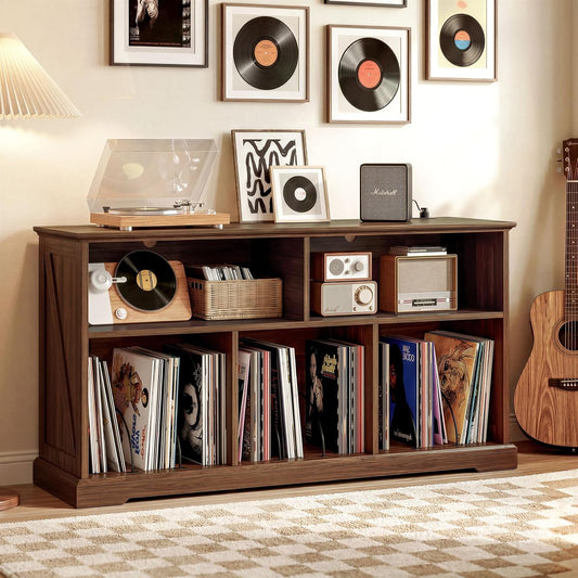 55" Mid-Century Modern Record Player Stand with Charging Station