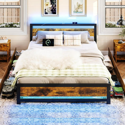 King Size Bed Frame with 4 Storage Drawers