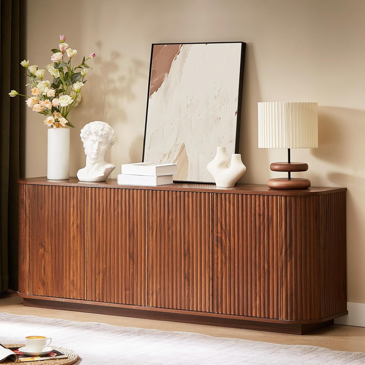 64'' Sideboard Buffet Cabinet, Wood Entertainment Center Modern TV Stand
