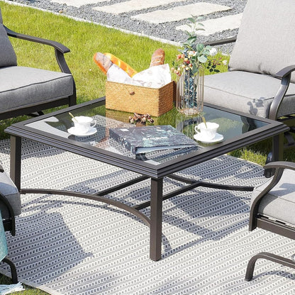 Outdoor Glass Coffee Table,Outdoor Furniture Coffee,Patio Garden Furniture Multi-Functional Tea Table with Tempered Glass Top, for Conversation-Square (Tea Table with Glass Top)