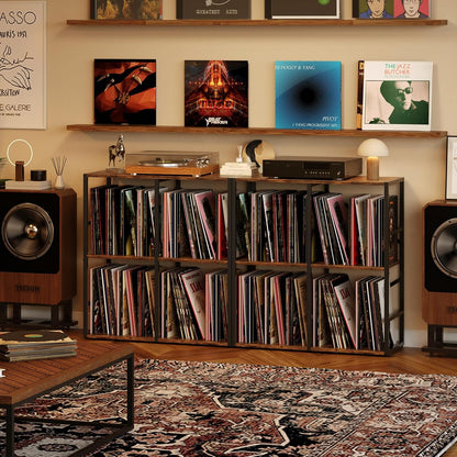 3-Tier Vinyl Record Storage Stand, Holds 300+ Records, Wooden Desktop
