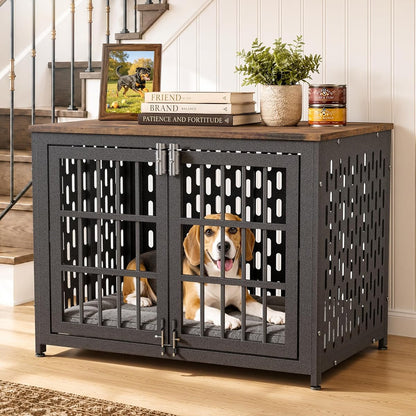 Heavy Duty Dog Crate Furniture 38 inch for Large Dogs, Aged Black
