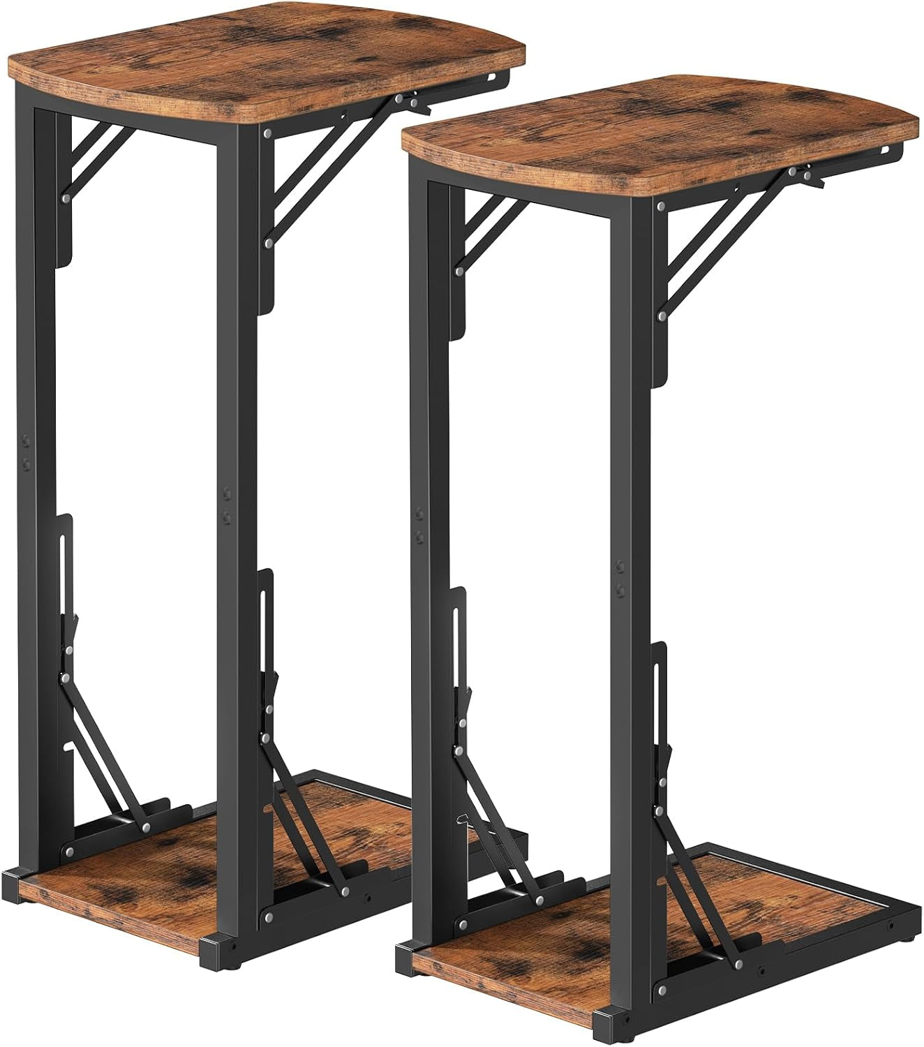 Set of 2 Folding Samll Side Table, C-Shaped End Table for Couch, Slide under Couch Side Table for Sofa Bed, Foldable TV Tray for Small Spaces, Living Room, Bedroom, Rustic Brown ETHR4101S2