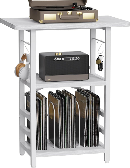 Record Player Stand with Extended Desktop,Large Record Player Table with Vinyl Storage,Turntable Stand with Record Holder Vinyls Display Shelf for Music Room Studio,White