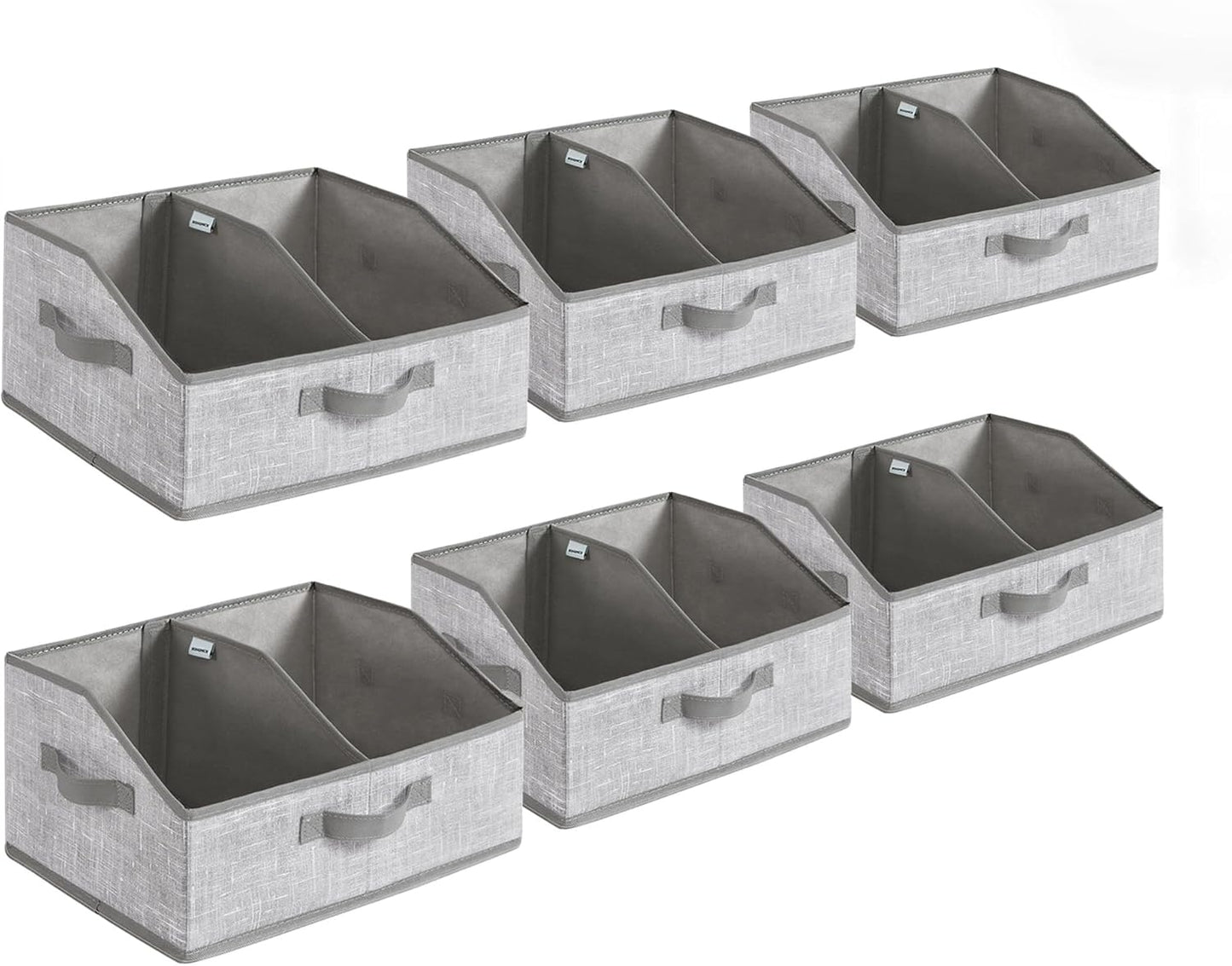 Set of 6 Storage Baskets, Foldable Storage Bins with Removable Dividers, Fabric Boxes, 15.7 X 11.8 X 7.9 Inches, Closet Organizers, 3 Handles, for Living Room, Cattail Gray URFB0140G01