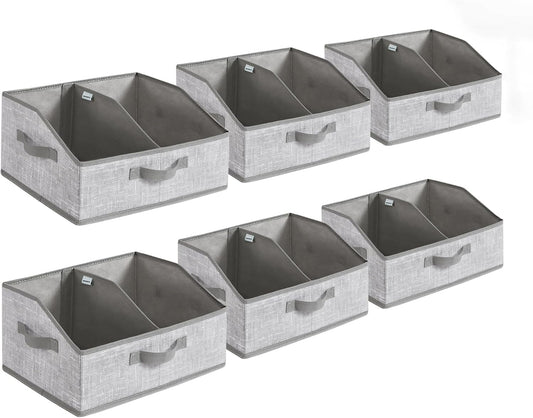 Set of 6 Storage Baskets, Foldable Storage Bins with Removable Dividers, Fabric Boxes, 15.7 X 11.8 X 7.9 Inches, Closet Organizers, 3 Handles, for Living Room, Cattail Gray URFB0140G01