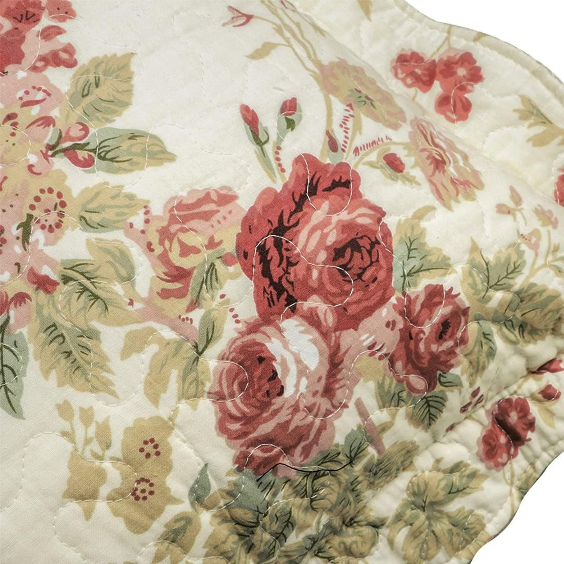 Boho Floral Patchwork Pillow Shams Pack of 2 Farmhouse 100% Cotton Quilted Soft Decorative Pillow Cases Set (Flower,King)