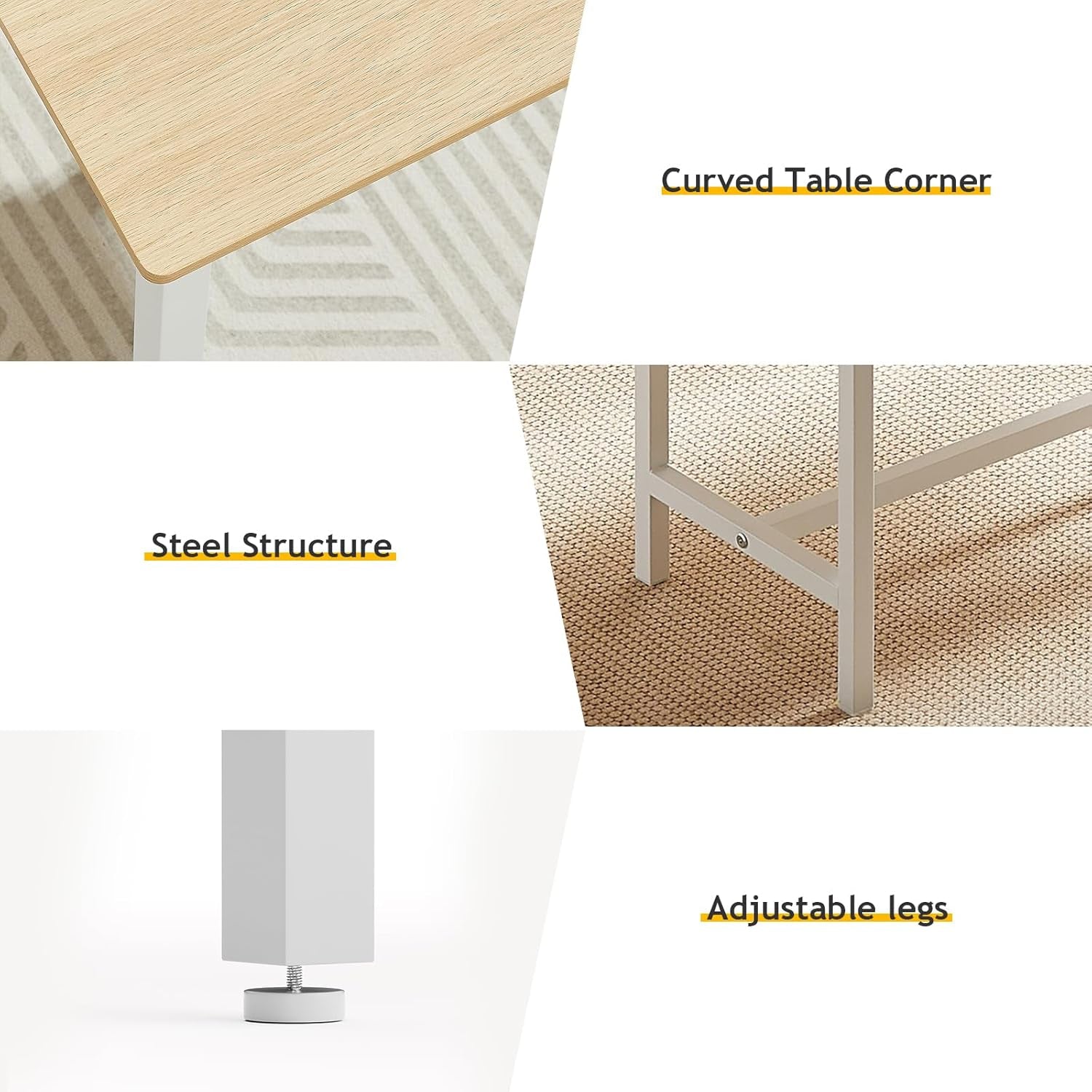 43" Dining Table Benches Set for 4, Modern Space Saving Kitchen Table Chairs & Adjustable Feet Breakfast Table 2 Benches, Wooden Industrial Style Farmhouse, White